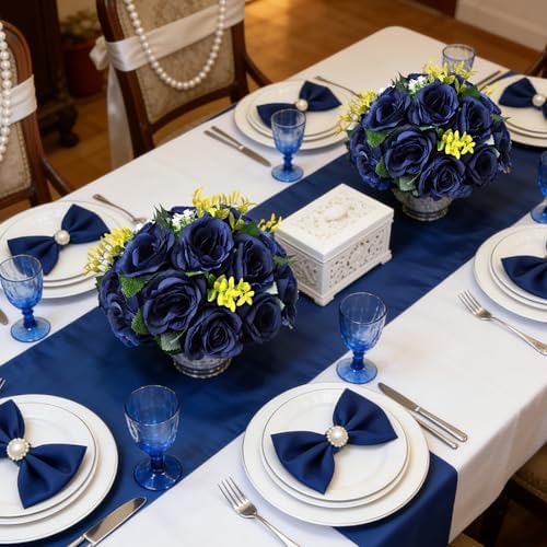 6 PCS Navy Blue Roses Flower Balls for Centerpieces in Navy Blue, alternate view 2