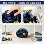 6 PCS Navy Blue Roses Flower Balls for Centerpieces in Navy Blue, alternate view 4