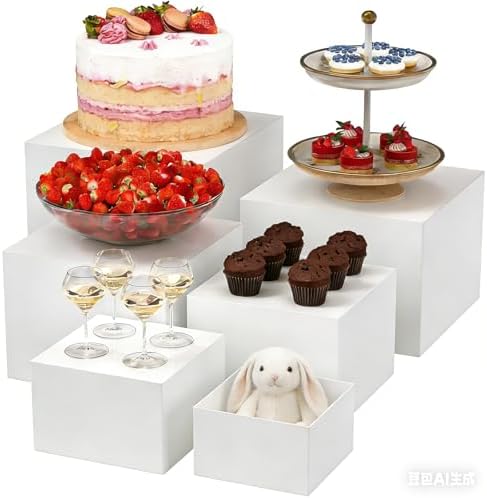 6 PCS Nesting Buffet Risers Set, 5/6/7/8/9/10 in Stackable White Display Stands for Food, Desserts, Jewellery