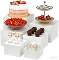 6 PCS Nesting Buffet Risers Set, 5/6/7/8/9/10 in Stackable White Display Stands for Food, Desserts, Jewellery