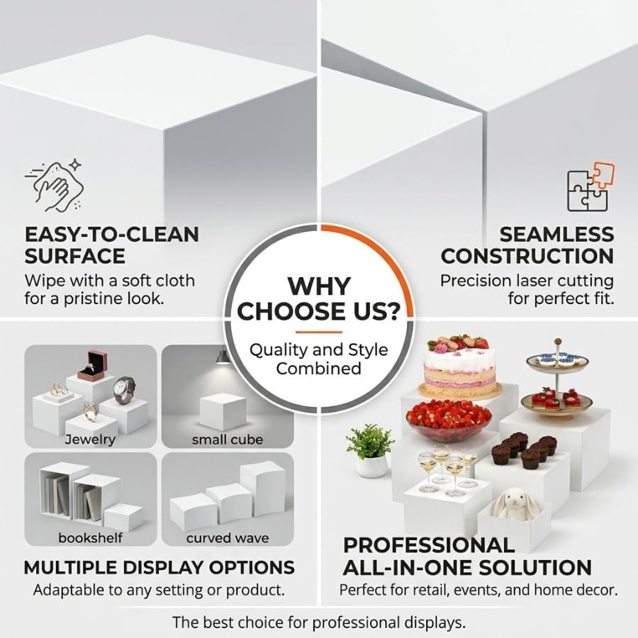 6 PCS Nesting Buffet Risers Set, 5/6/7/8/9/10 in Stackable White Display Stands for Food, Desserts, Jewellery, alternate view