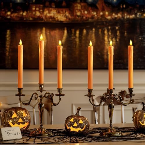 6 Pcs Orange Flameless Taper Candles with Remote, Timer, Dimmer, Battery Operated CandleSticks with Flickering, alternate