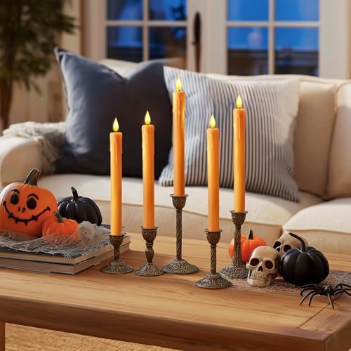 6 Pcs Orange Flameless Taper Candles with Remote, Timer, Dimmer, Battery Operated CandleSticks with Flickering, alternate
