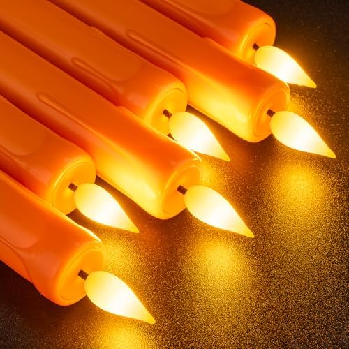 6 Pcs Orange Flameless Taper Candles with Remote, Timer, Dimmer, Battery Operated CandleSticks with Flickering, alternate