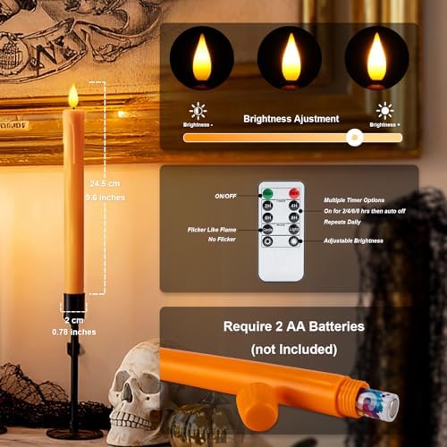 6 Pcs Orange Flameless Taper Candles with Remote, Timer, Dimmer, Battery Operated CandleSticks with Flickering, alternate