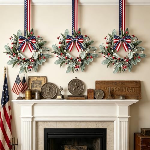 6 PCS Patriotic 4th of July Hanging Wreaths for Cabinets Small Independence Day Wreaths for Front Door with Red, alternate