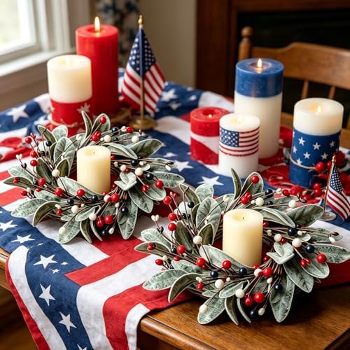 6 PCS Patriotic 4th of July Hanging Wreaths for Cabinets Small Independence Day Wreaths for Front Door with Red, alternate