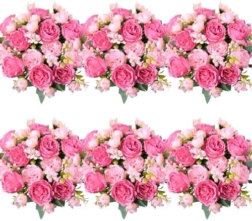 6 Pcs Peonies Artificial Flowers, Pink Flowers for Centerpieces
