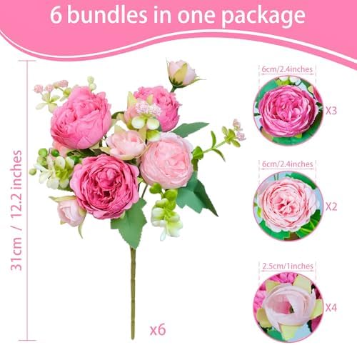 6 Pcs Peonies Artificial Flowers, Pink Flowers for Centerpieces, alternate view 2