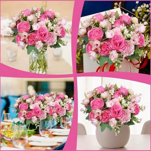 6 Pcs Peonies Artificial Flowers, Pink Flowers for Centerpieces, alternate view 3