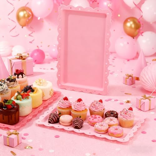 6 Pcs Pink Serving Trays Plastic Food Platters, alternate view 2