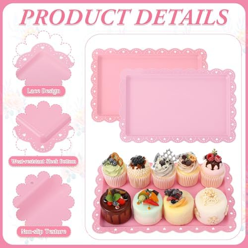 6 Pcs Pink Serving Trays Plastic Food Platters, alternate view 4