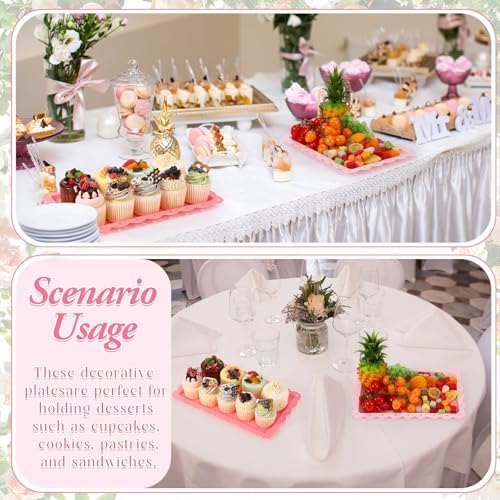 6 Pcs Pink Serving Trays Plastic Food Platters, alternate view 6