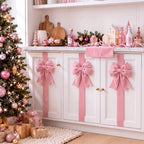 6 Pcs Pink Velvet Christmas Cabinet Bows Ribbons for Kitchen, alternate view 4