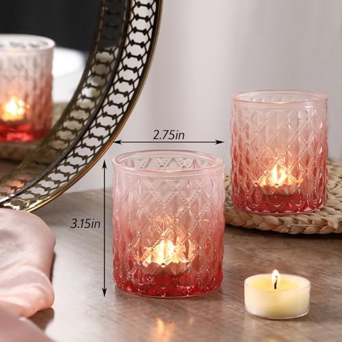 6 Pcs Pink Votive Candle Holders Glass Fall Tea Light Candles Holder in Pink, alternate view 2