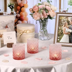 6 Pcs Pink Votive Candle Holders Glass Fall Tea Light Candles Holder in Pink, alternate view 3