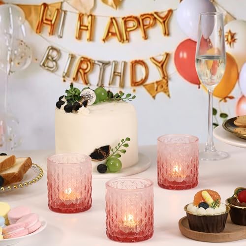 6 Pcs Pink Votive Candle Holders Glass Fall Tea Light Candles Holder in Pink, alternate view 6