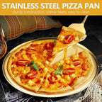6 Pcs Pizza Pan Riser Stand Set, 2 Metal Pizza Table Stands + 2 Nonstick Pizza Pans + 2 Pie Servers, Gold Pizza, alternate