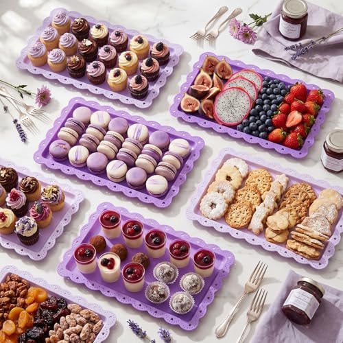 6 Pcs Purple Serving Trays Plastic Food Platters, alternate view 5
