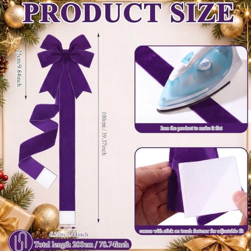 6 Pcs Purple Velvet Christmas Cabinet Bows Ribbons for Kitchen, alternate view 2