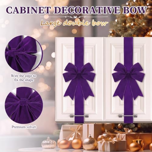 6 Pcs Purple Velvet Christmas Cabinet Bows Ribbons for Kitchen, alternate view 3