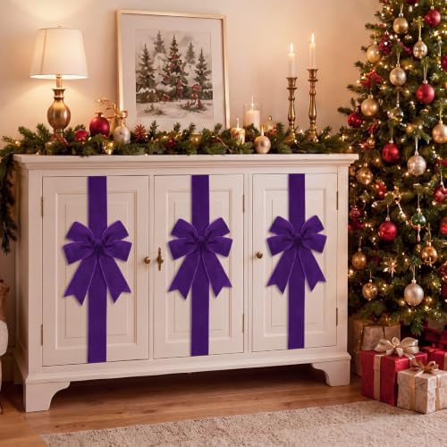 6 Pcs Purple Velvet Christmas Cabinet Bows Ribbons for Kitchen, alternate view 4