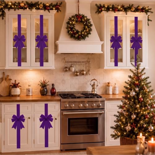 6 Pcs Purple Velvet Christmas Cabinet Bows Ribbons for Kitchen, alternate view 5