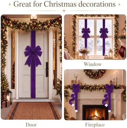 6 Pcs Purple Velvet Christmas Cabinet Bows Ribbons for Kitchen, alternate view 6