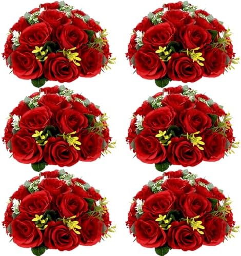 6 PCS Red Roses Flower Balls for Centerpieces in Red