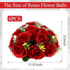 6 PCS Red Roses Flower Balls for Centerpieces in Red, alternate view 3