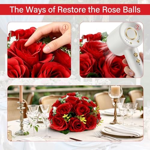 6 PCS Red Roses Flower Balls for Centerpieces in Red, alternate view 4