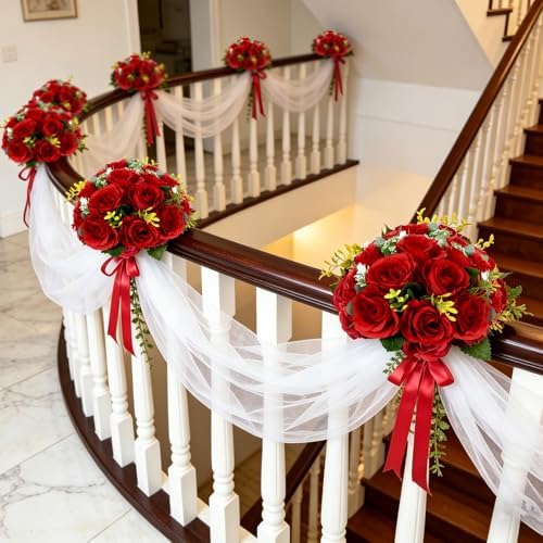 6 PCS Red Roses Flower Balls for Centerpieces in Red, alternate view 5