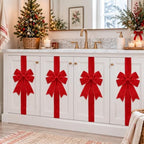 6 Pcs Red Velvet Christmas Cabinet Bows Ribbons for Kitchen, alternate view 4