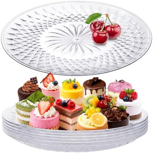 6 Pcs Round Plastic Serving Trays 12 Inch, Clear Party Platters in 12 Inch in Clear