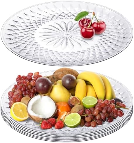 6 Pcs Round Plastic Serving Trays 14 Inch, Clear Party Platters in 14 Inch in Clear