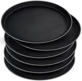 6 Pcs Round Serving Tray, 11 Inch Non Slip Surface Round Tray Black Server Tray Plastic Food Meals Server with