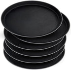 6 Pcs Round Serving Tray, 11 Inch Non Slip Surface Round Tray Black Server Tray Plastic Food Meals Server with