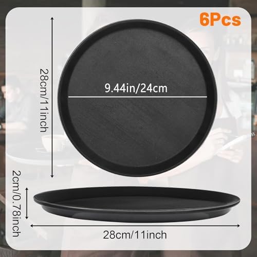 6 Pcs Round Serving Tray, 11 Inch Non Slip Surface Round Tray Black Server Tray Plastic Food Meals Server with, alternate