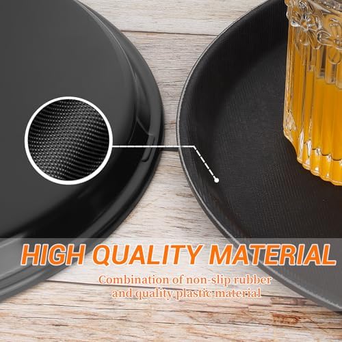 6 Pcs Round Serving Tray, 11 Inch Non Slip Surface Round Tray Black Server Tray Plastic Food Meals Server with, alternate