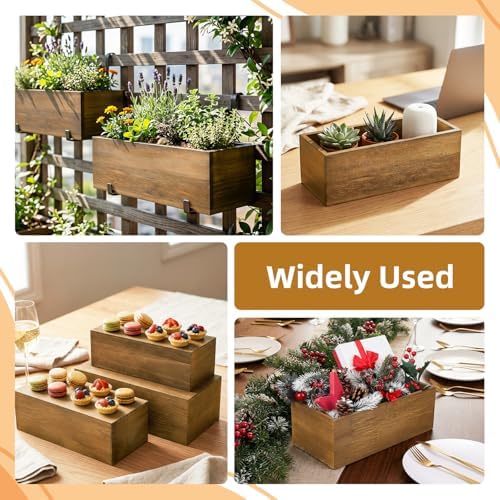 6 Pcs Rustic Wooden Boxes for Storage, Decorative, Display, Arts & Crafts, Rectangle Wooden Crate Wood Planter, alternate