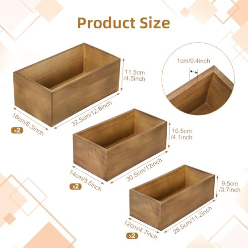 6 Pcs Rustic Wooden Boxes for Storage, Decorative, Display, Arts & Crafts, Rectangle Wooden Crate Wood Planter, alternate