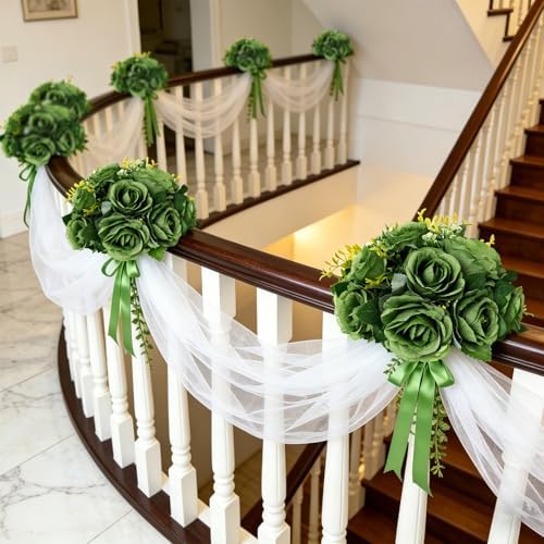 6 PCS Sage Green Roses Flower Balls for Centerpieces in Sage Green, alternate view 4