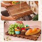 6 Pcs Scalloped Acacia Wood Serving Platters and Trays, 14 x 10 Inch Acacia Wood Serving Tray Charcuterie Boards, alternate