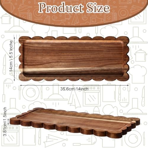 6 Pcs Scalloped Acacia Wood Serving Platters and Trays, 14 x 5.5 Inch Acacia Wood Serving Tray Charcuterie, alternate view 3