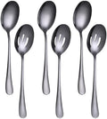 6 PCS Serving Spoons Set, 8.7 Inch Serving Spoon, Slotted Spoons, Black in Black