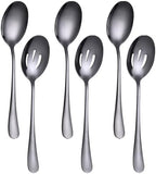 6 PCS Serving Spoons Set, 8.7 Inch Serving Spoon, Slotted Spoons, Black in Black
