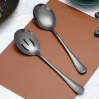 6 PCS Serving Spoons Set, 8.7 Inch Serving Spoon, Slotted Spoons, Black in Black, alternate view 2