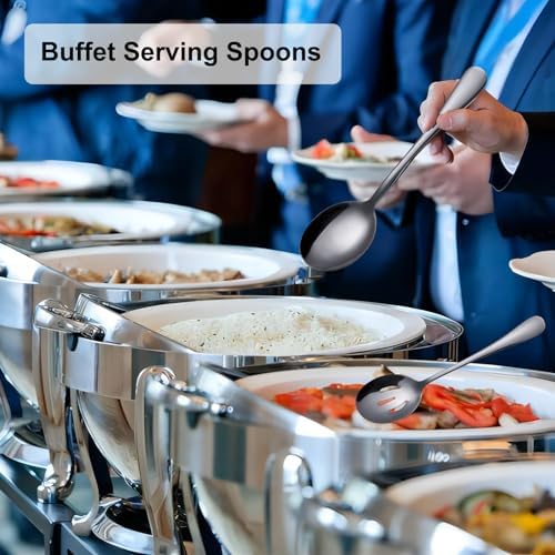 6 PCS Serving Spoons Set, 8.7 Inch Serving Spoon, Slotted Spoons, Black in Black, alternate view 4