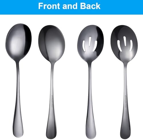 6 PCS Serving Spoons Set, 8.7 Inch Serving Spoon, Slotted Spoons, Black in Black, alternate view 7