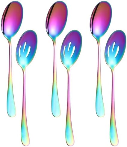 6 PCS Serving Spoons Set, 8.7 Inch Serving Spoon, Slotted Spoons, Colorful in Color